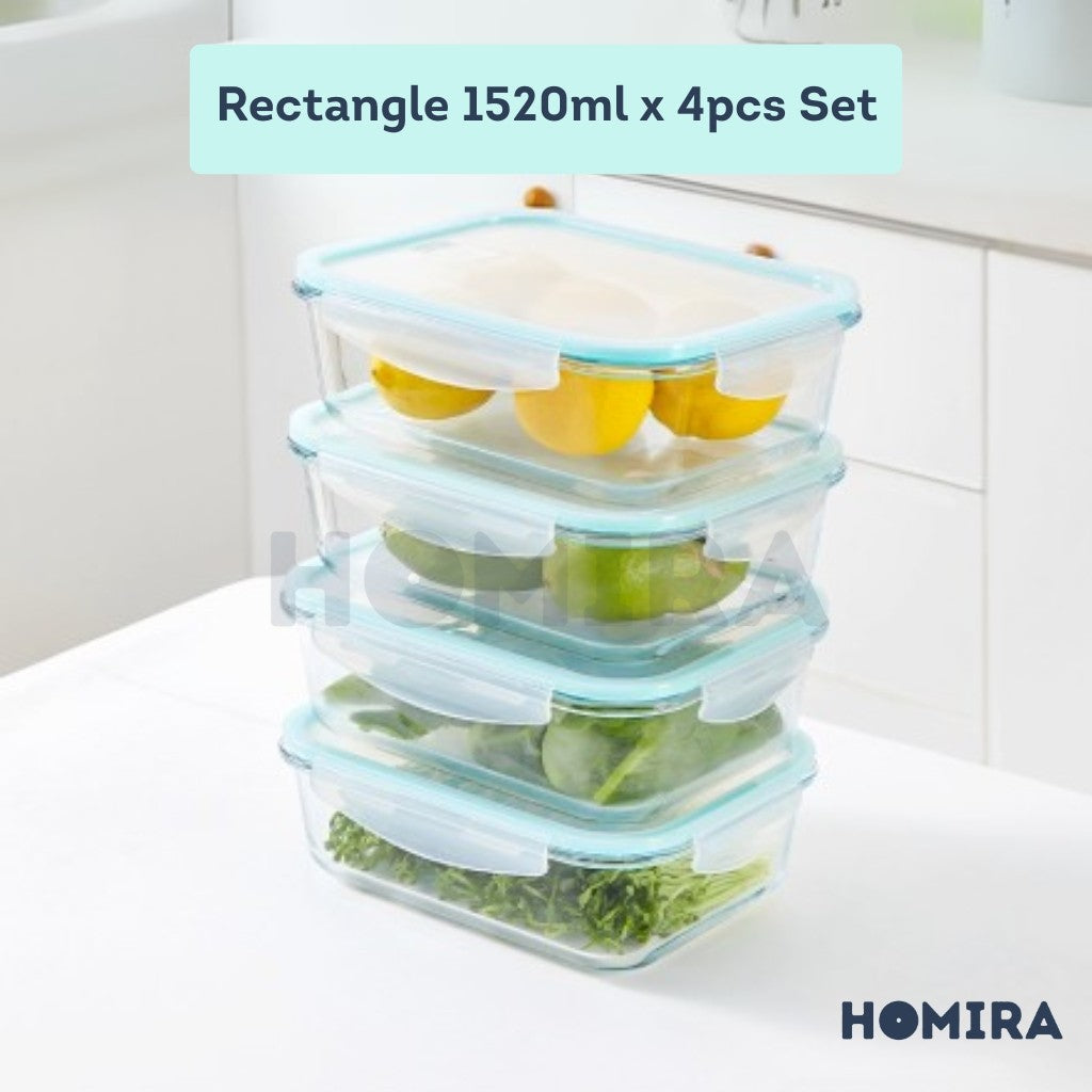Homira Classic Rectangle Borosilicate Glass Food Container 1520ml – Airtight Leakproof | Oven Safe