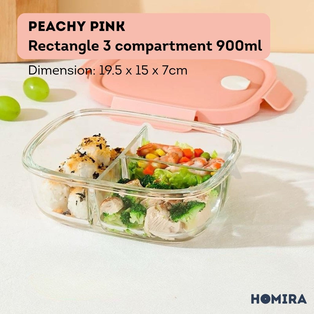 Homira Peachy Pink Borosilicate Glass Food Container β Airtight Leakproof Lunch Box | (450mlβ940ml)