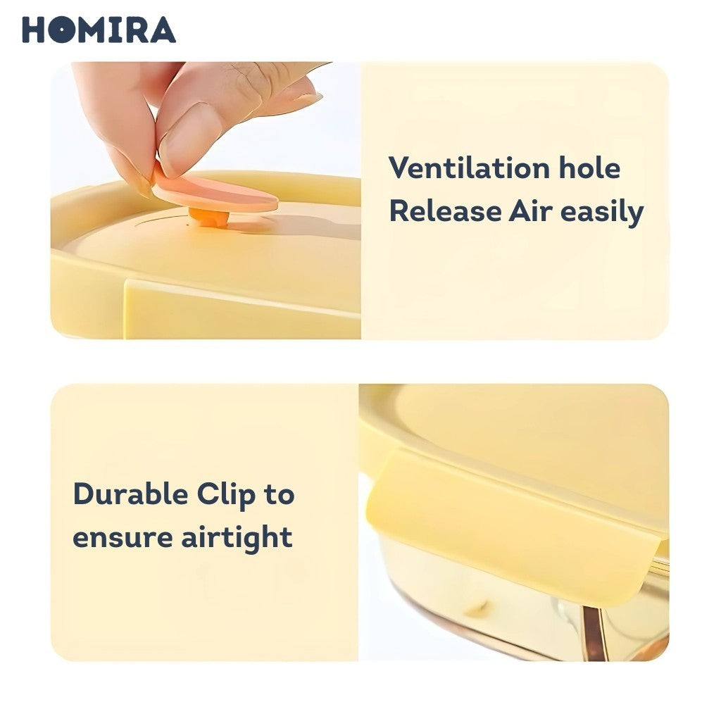 HOMIRA Amber Yellow Square Borosilicate Glass Food Container (640ml)