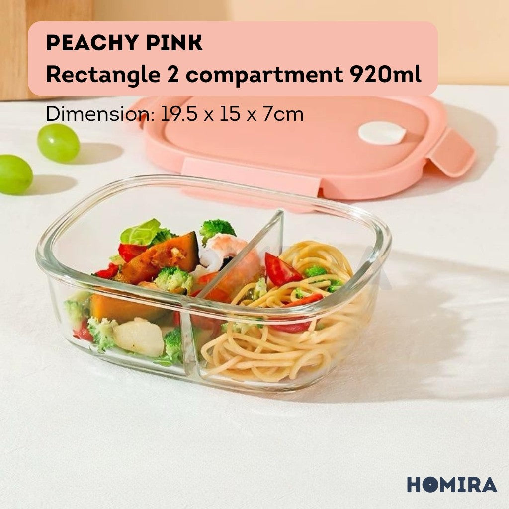 Homira Peachy Pink Borosilicate Glass Food Container β Airtight Leakproof Lunch Box | (450mlβ940ml)