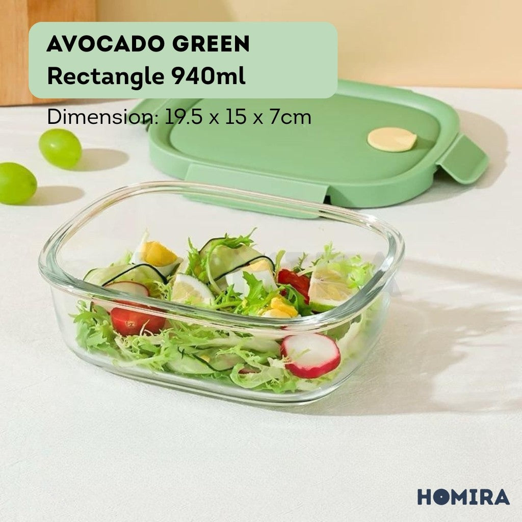 Homira Summer Series Rectangle Borosilicate Glass Food Container β Airtight Lunch Box | Oven Safe (760ml-940ml)