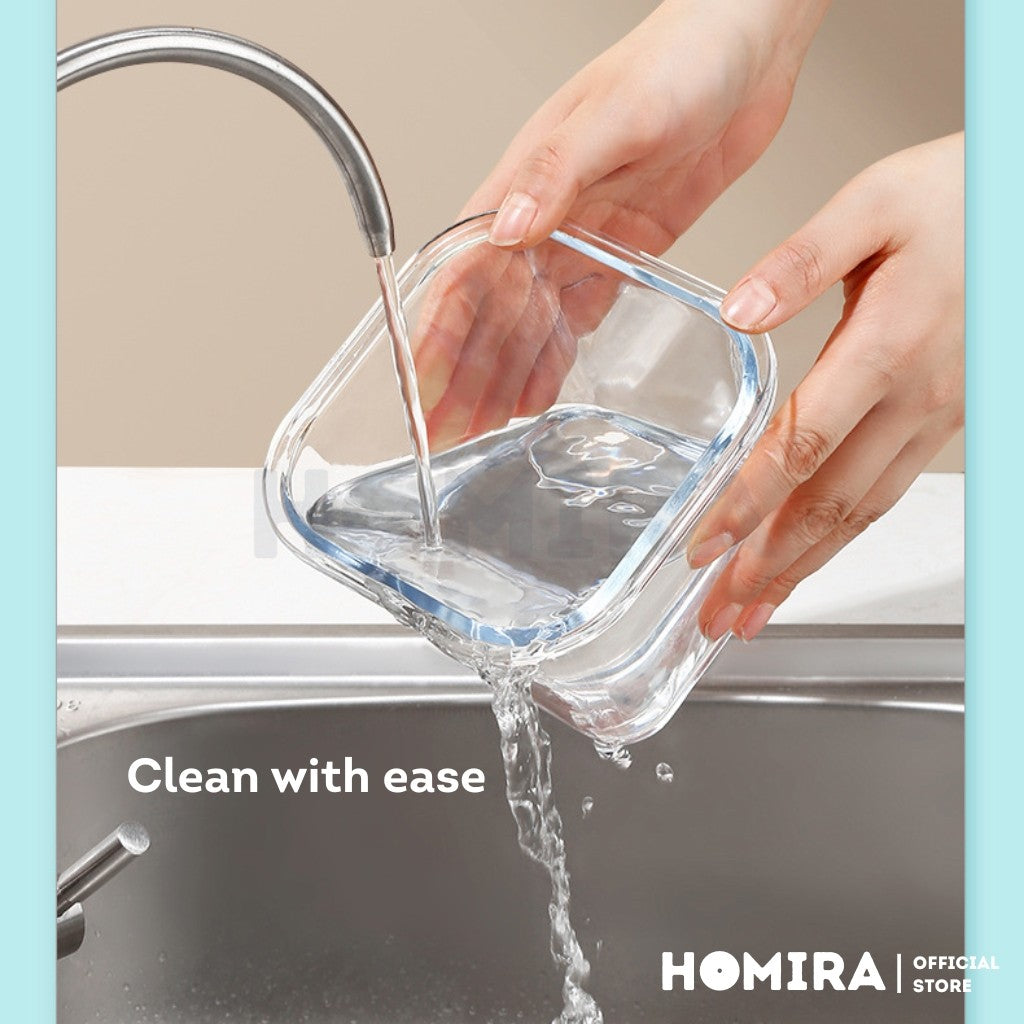 Homira Classic Series Square Borosilicate Glass Food Container 1000ml β Airtight Leakproof | Oven Safe Meal Prep Storage