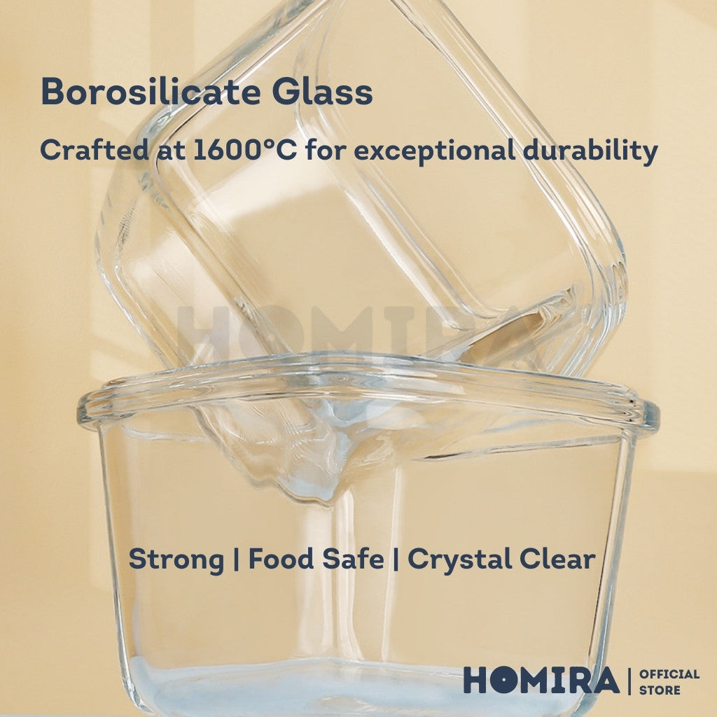 Homira Classic Series Mini Borosilicate Glass Food Container β Airtight Leakproof | (130mlβ450ml)
