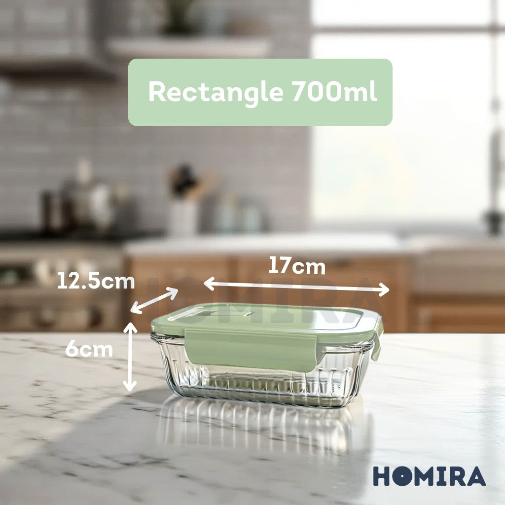 Homira Borosilicate Glass Food Container β Airtight Leakproof Oven Safe Lunch Box | Round & Rectangle (450ml-1050ml)