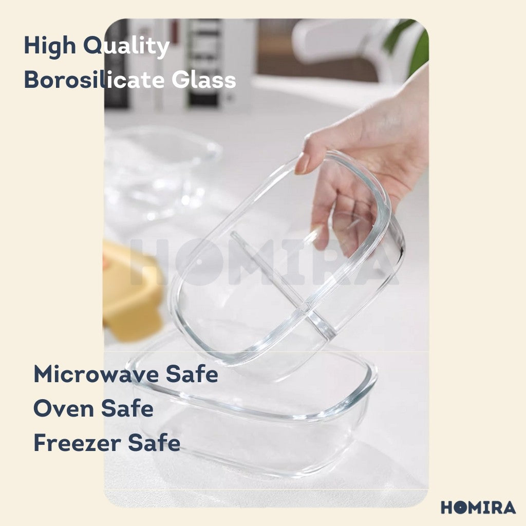 Homira Sunshine Yellow Borosilicate Glass Food Container – Airtight Leakproof Lunch Box | (450ml–940ml)