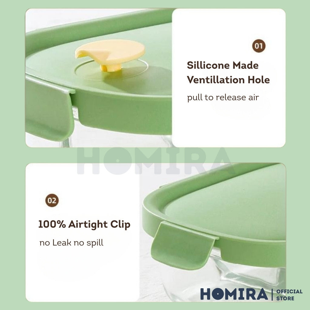 Homira Avocado Green Borosilicate Glass Food Container – Airtight Leakproof Lunch Box (450ml–940ml)