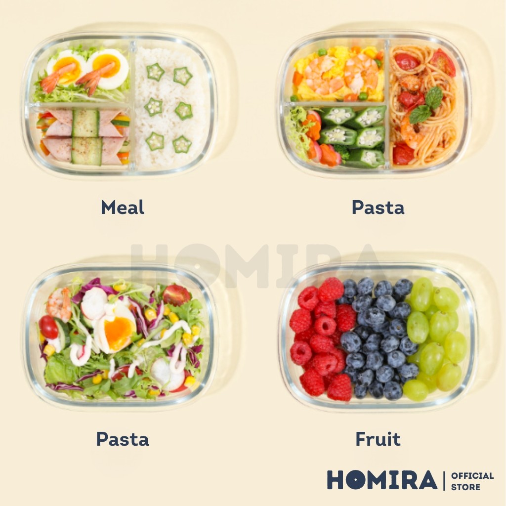 Homira Summer Series Rectangle Borosilicate Glass Food Container β Airtight Lunch Box | Oven Safe (760ml-940ml)