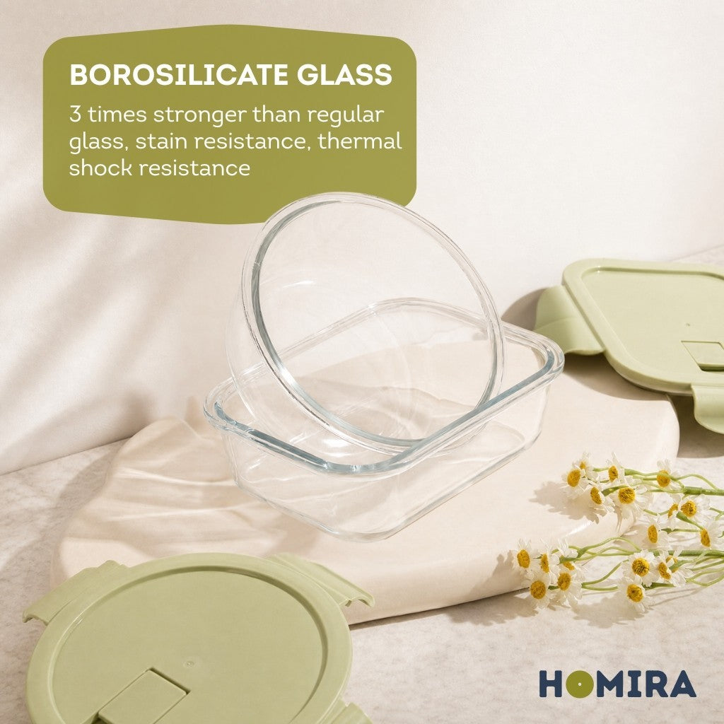 HOMIRA Borosilicate Glass Food Container Set - Natural Green Family Collection