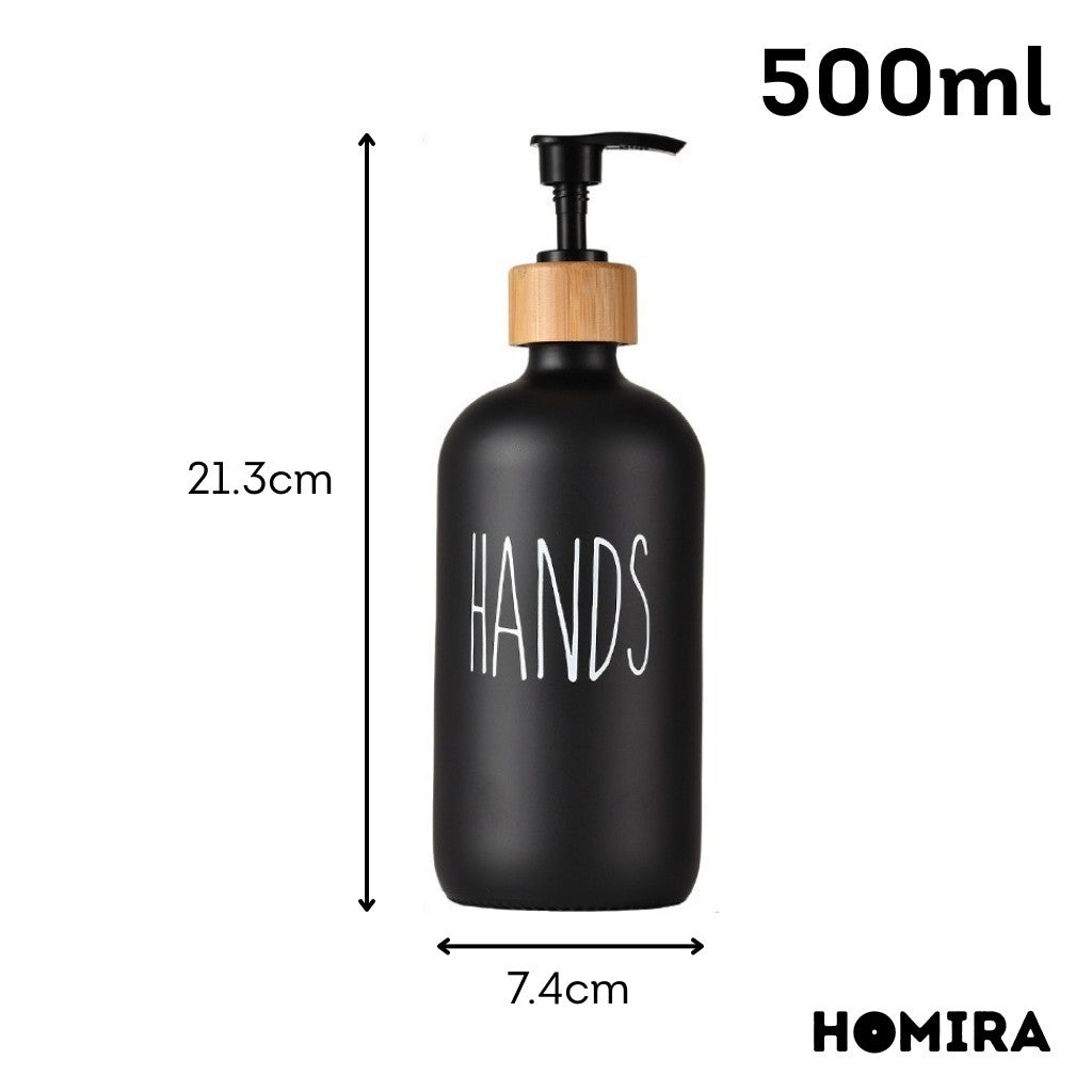 HOMIRA Refillable Glass Hand Soap & Dish Soap Dispenser with Bamboo Collar - 500ml