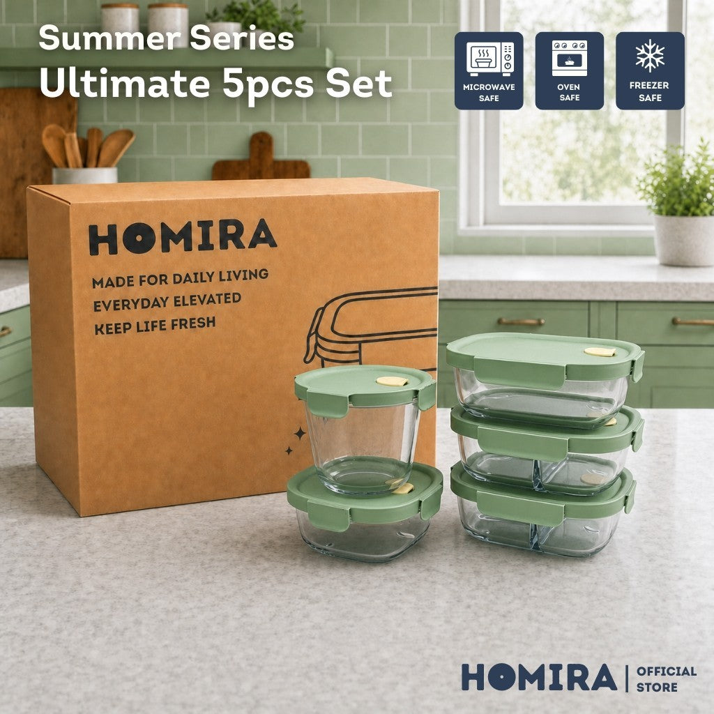 HOMIRA Summer Series Borosilicate Glass Food Container Lunch Box (Mix Set)