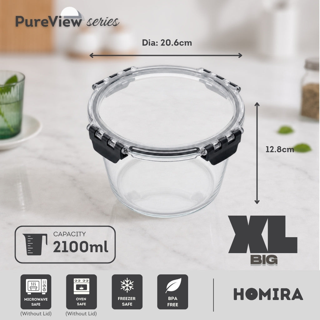 HOMIRA PureView Series Borosilicate Glass Food Container (370ml-2600ml)