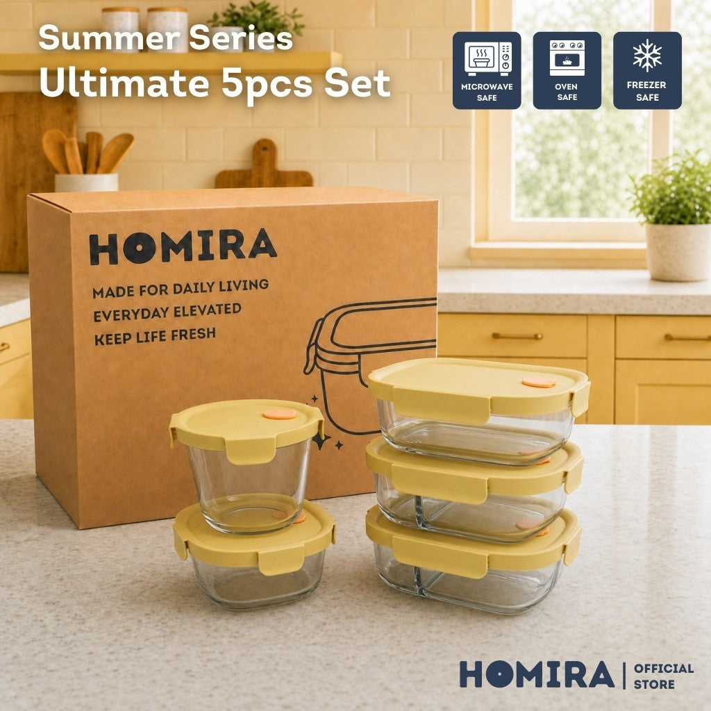 HOMIRA Summer Series Borosilicate Glass Food Container Lunch Box (Mix Set)