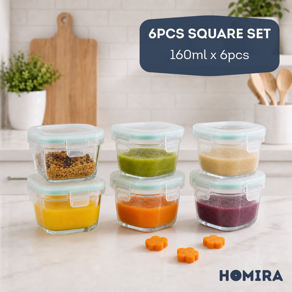 HOMIRA Classic Series Mini Borosilicate Glass Food Container Airtight Leakproof Food Container (Set of 4/6/10)