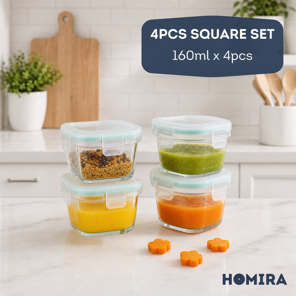 HOMIRA Classic Series Mini Borosilicate Glass Food Container Airtight Leakproof Food Container (Set of 4/6/10)