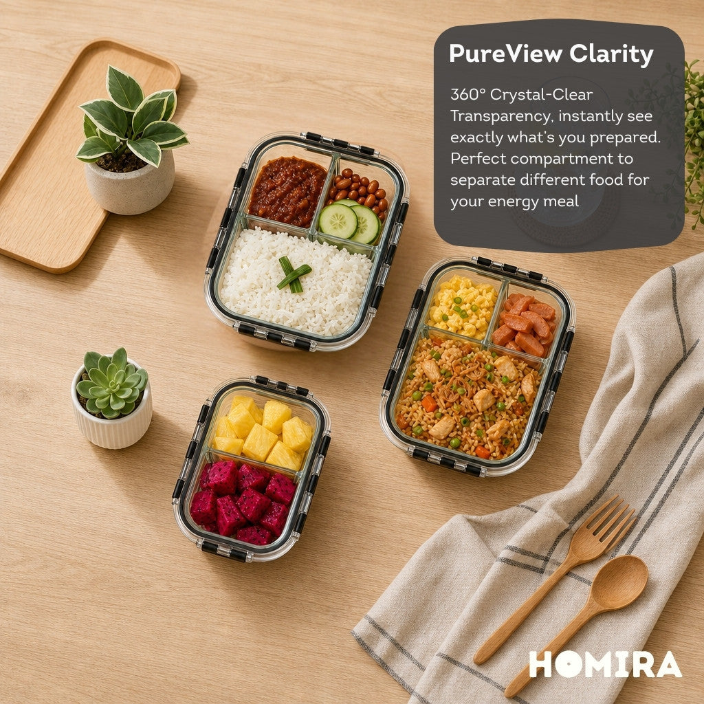 HOMIRA PureView Series Borosilicate Glass Lunchbox Food Container