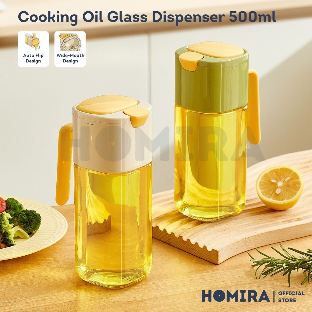 Homira Cooking Oil Glass Dispenser 500ml Auto Flip