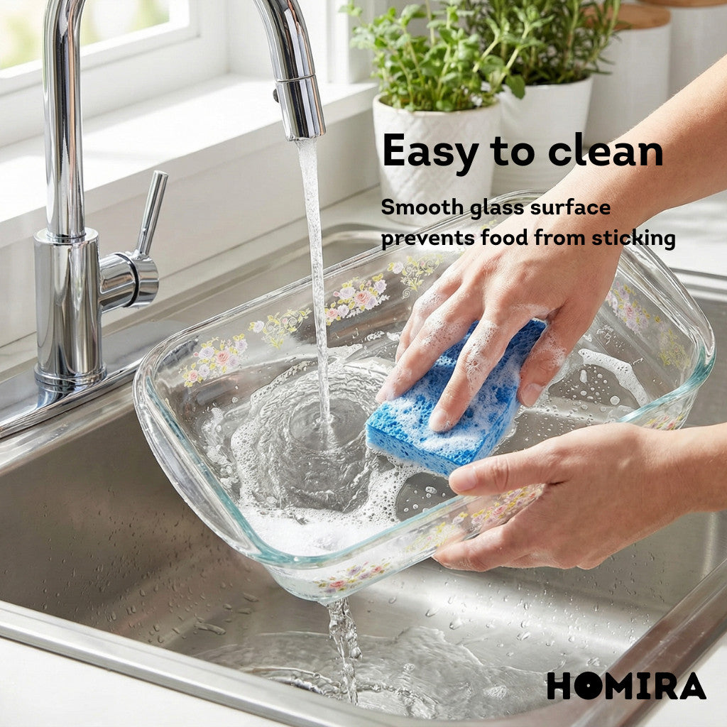 Homira Bakeware Glass Tray with Wooden Lid Display Set Baking Tray - 1L 1.6L 2.2L 3L