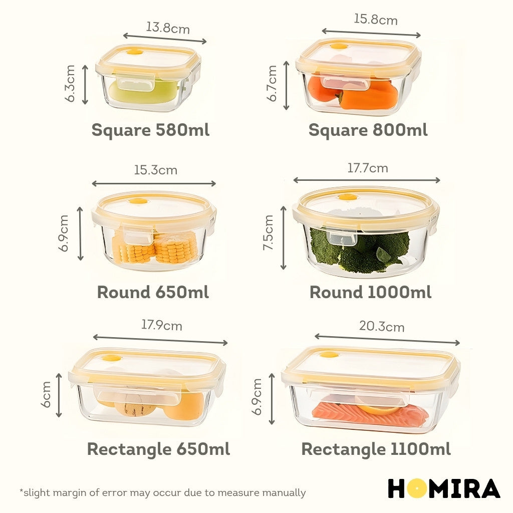 HOMIRA Borosilicate Glass Food Container Family Set (6 Pcs)