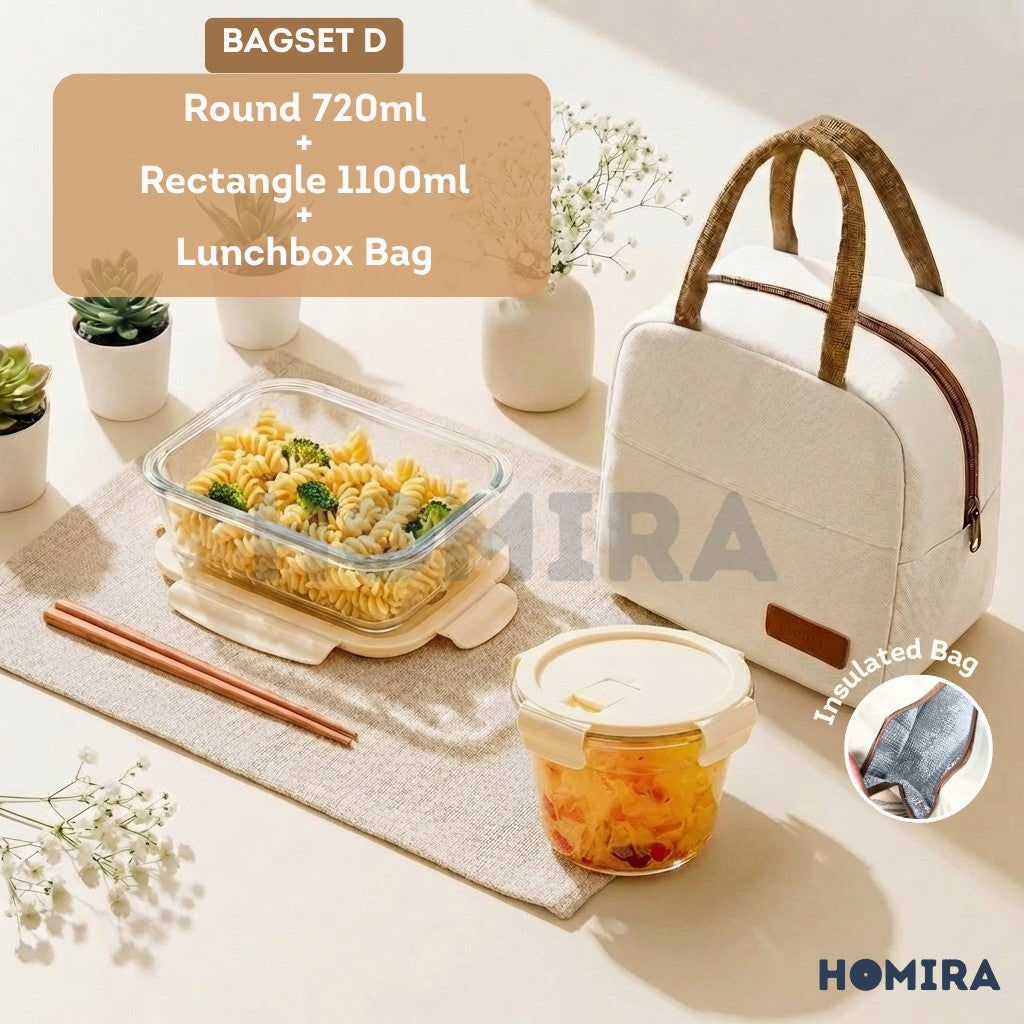 Buttercream Series Borosilicate Glass Lunchbox Bag Set