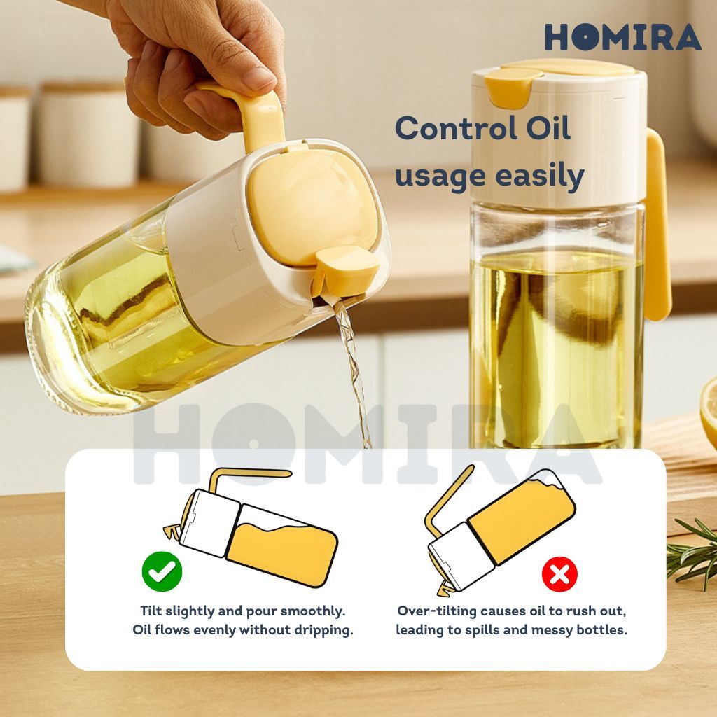 Homira Cooking Oil Glass Dispenser 500ml Auto Flip