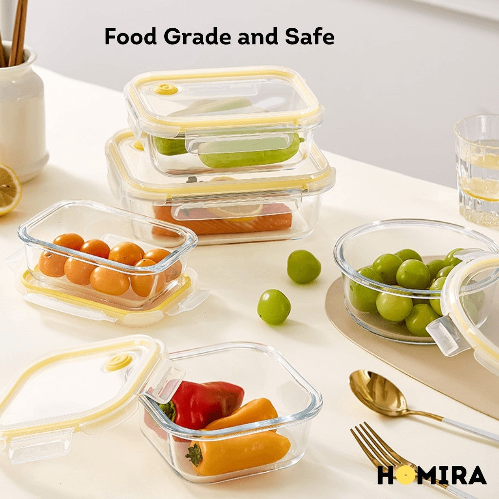 HOMIRA Borosilicate Glass Food Container Family Set (6 Pcs)