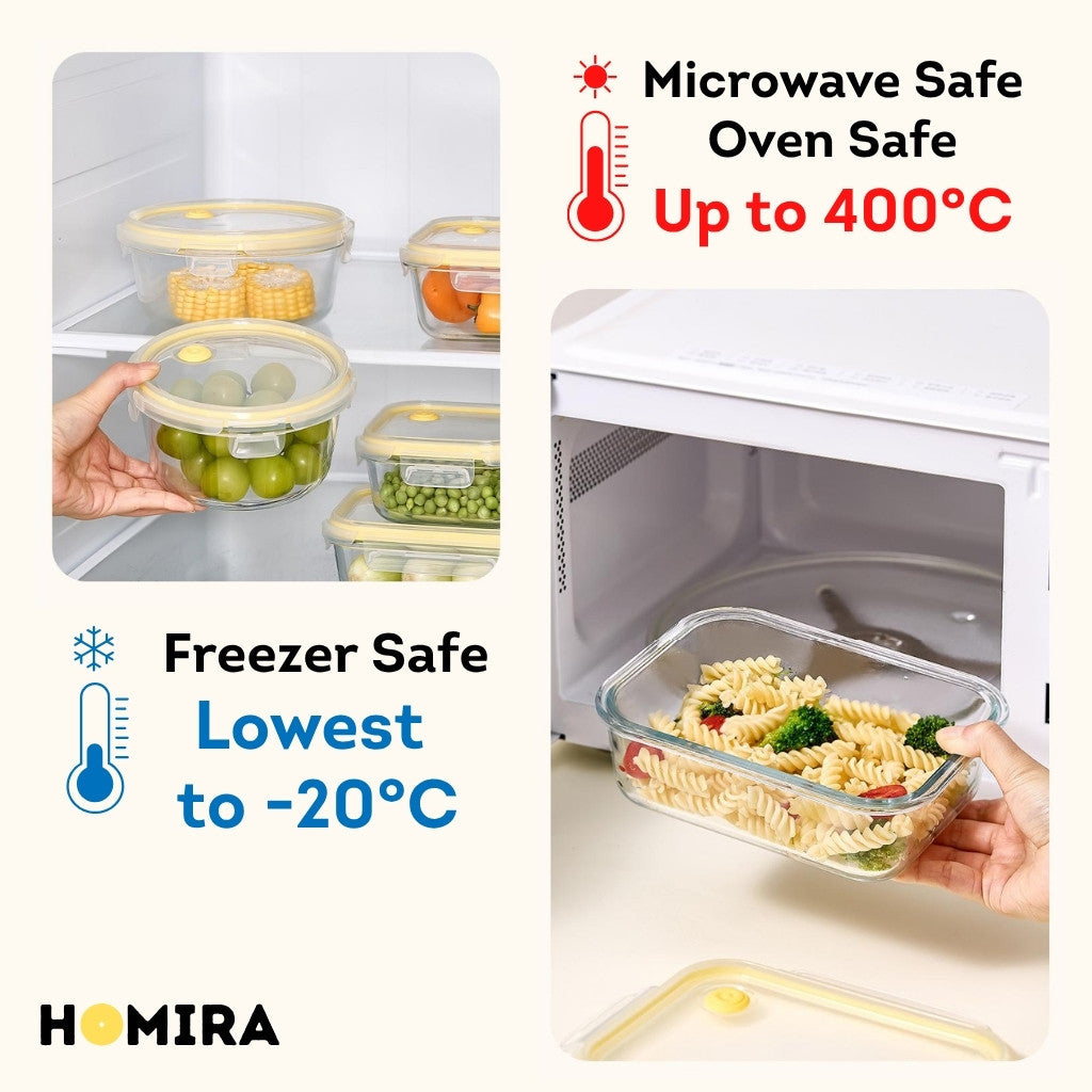 HOMIRA Borosilicate Glass Food Container Family Set (6 Pcs)