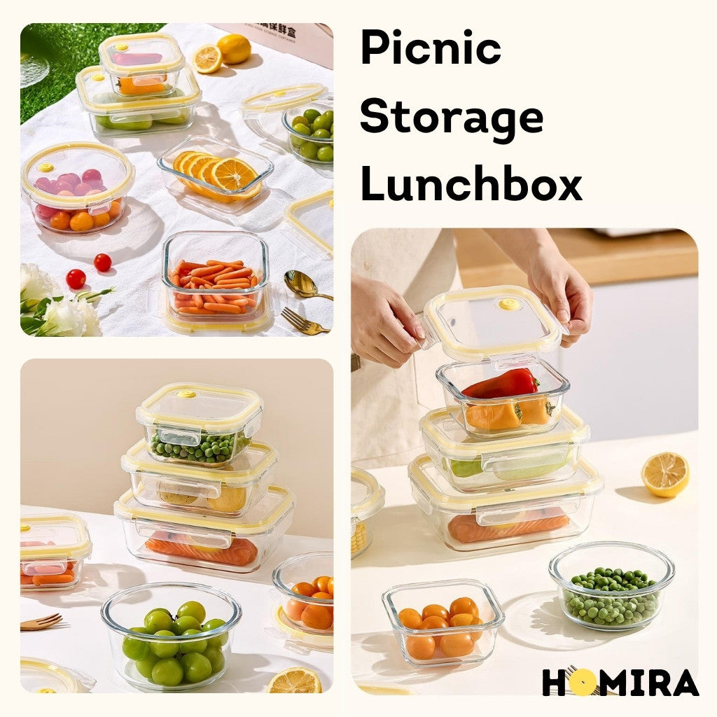 HOMIRA Borosilicate Glass Food Container Family Set (6 Pcs)