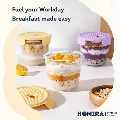 HOMIRA Round Tall Borosilicate Glass Food Container with Vent Lid - 720ml