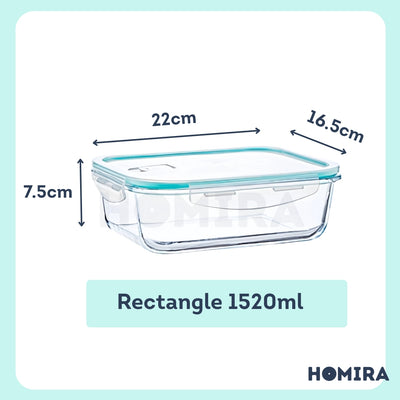 Homira Classic Borosilicate Glass Food Container – Airtight Leakproof Oven Safe | (130ml-2600ml)