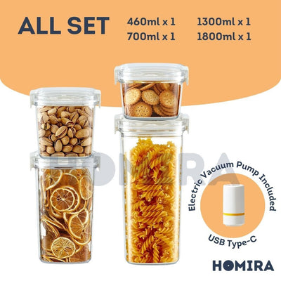 Homira Vacuum Seal Compress Food Container for Dry Food Storage 460ML-1800ml