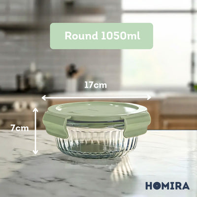 HOMIRA Wave Series Borosilicate Glass Food Container Airtight Microwave Safe (450ml-1050ml)