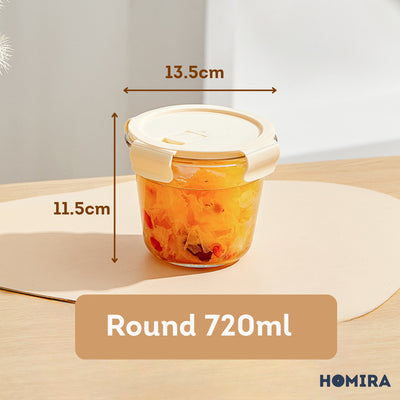 HOMIRA Buttercream Series Round Borosilicate Glass Food Container (450ml-1100ml)