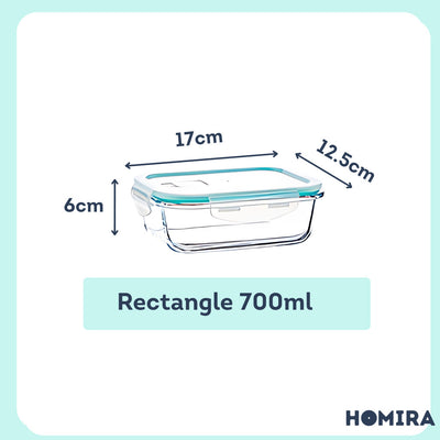 HOMIRA Classic Borosilicate Glass Food Container Airtight Leakproof Oven Safe (130ml-2600ml)