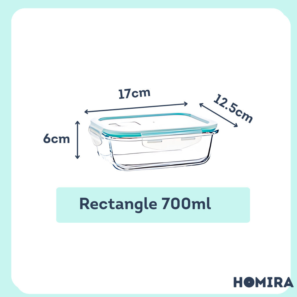 HOMIRA Classic Rectangle Borosilicate Glass Food Container (700ml-1520ml)