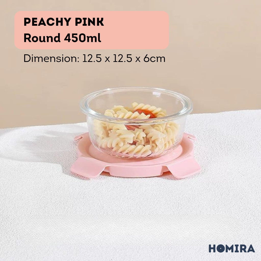 HOMIRA Summer Series Borosilicate Glass Food Container Lunch Box (450ml-940ml)