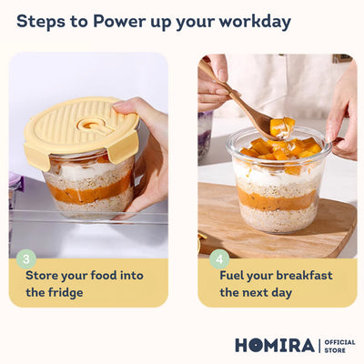 HOMIRA Round Tall Borosilicate Glass Food Container with Vent Lid - 720ml