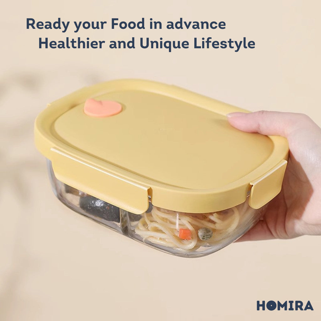 HOMIRA Sunshine Yellow Borosilicate Glass Food Container (450ml-940ml)