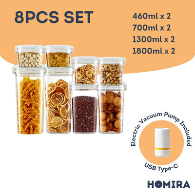 HOMIRA Vacuum Seal Compress Dry Food Storage Container Set (4pcs / 8pcs / 13pcs Set)