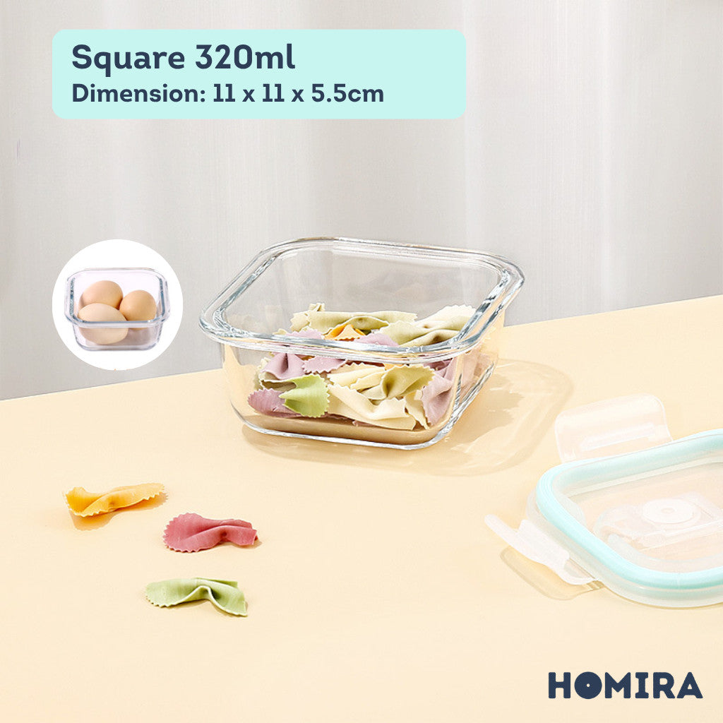 HOMIRA Classic Borosilicate Glass Food Container Airtight Leakproof Oven Safe (130ml-2600ml)