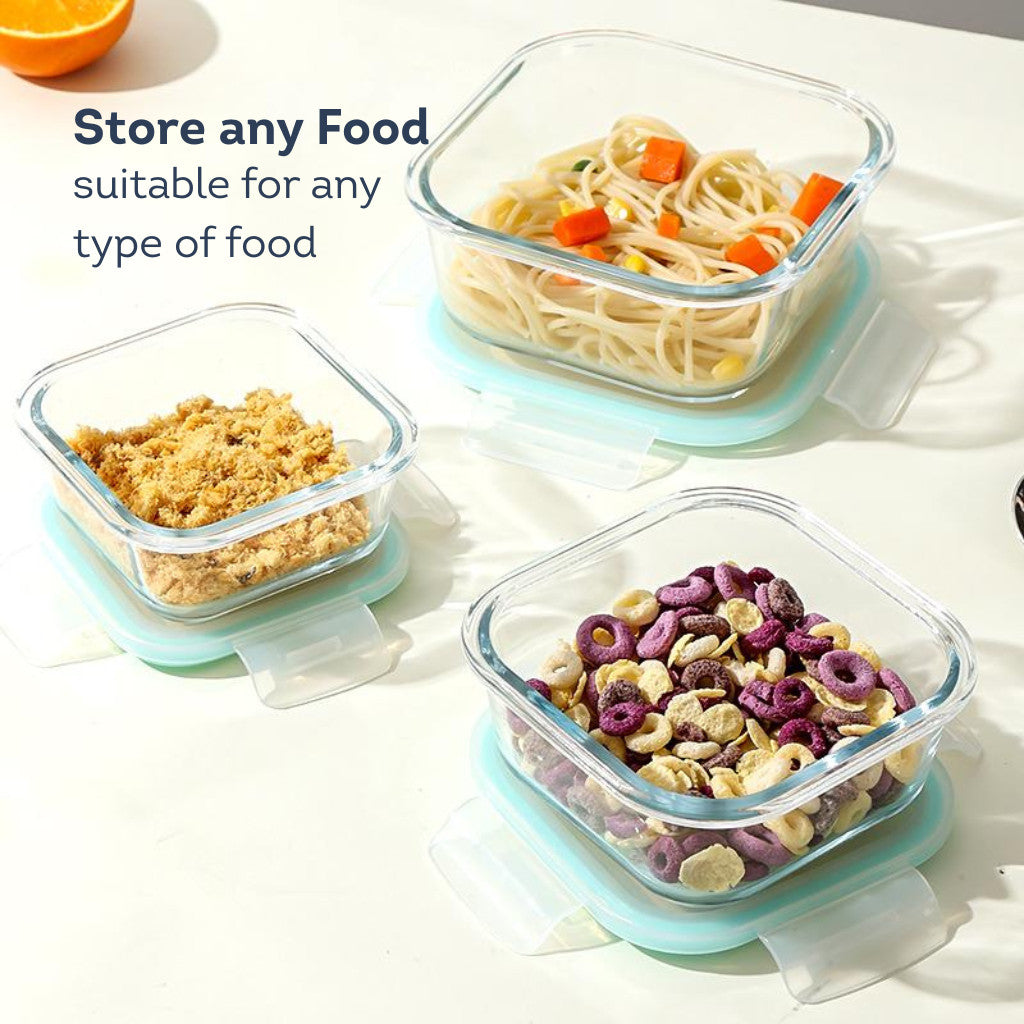 HOMIRA Classic Series Borosilicate Glass Square Food Container (800ml)