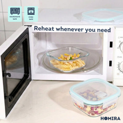 HOMIRA Classic Series Borosilicate Glass Square Food Container (800ml)
