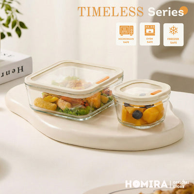 HOMIRA Timeless Series Borosilicate Glass Food Container (240ml/560ml/1370ml)