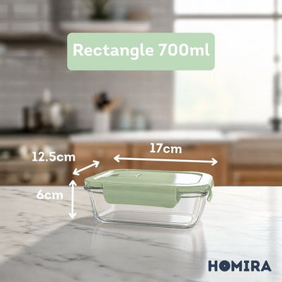 HOMIRA Wave Series Borosilicate Glass Food Container Airtight Microwave Safe (450ml-1050ml)