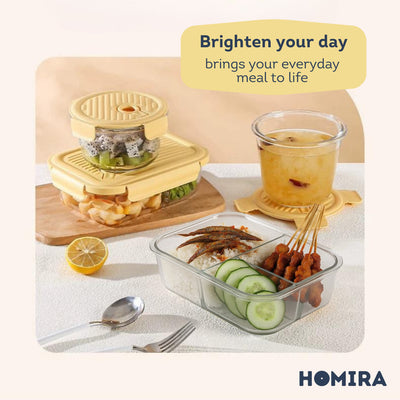 HOMIRA Sunflower Yellow Borosilicate Glass Food Container (450ml-1100ml)
