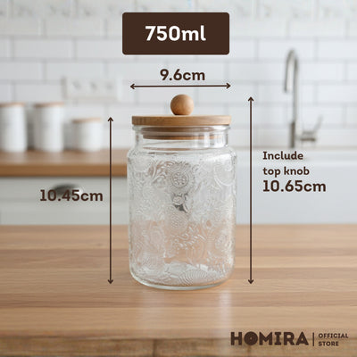 HOMIRA Glass Jar with Wooden Lid Food Storage Container Kitchen Organizer Canister (520ml & 720ml)
