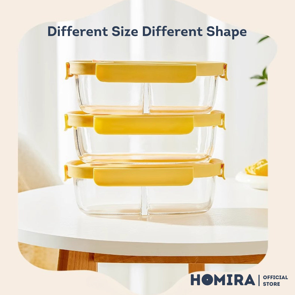 HOMIRA Sunshine Yellow Borosilicate Glass Food Container (450ml-940ml)