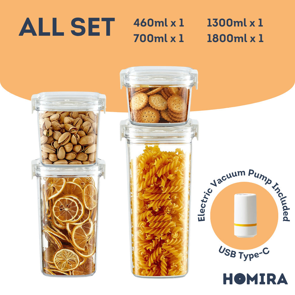 HOMIRA Vacuum Seal Compress Food Container for Dry Food Storage (460ml-1800ml)