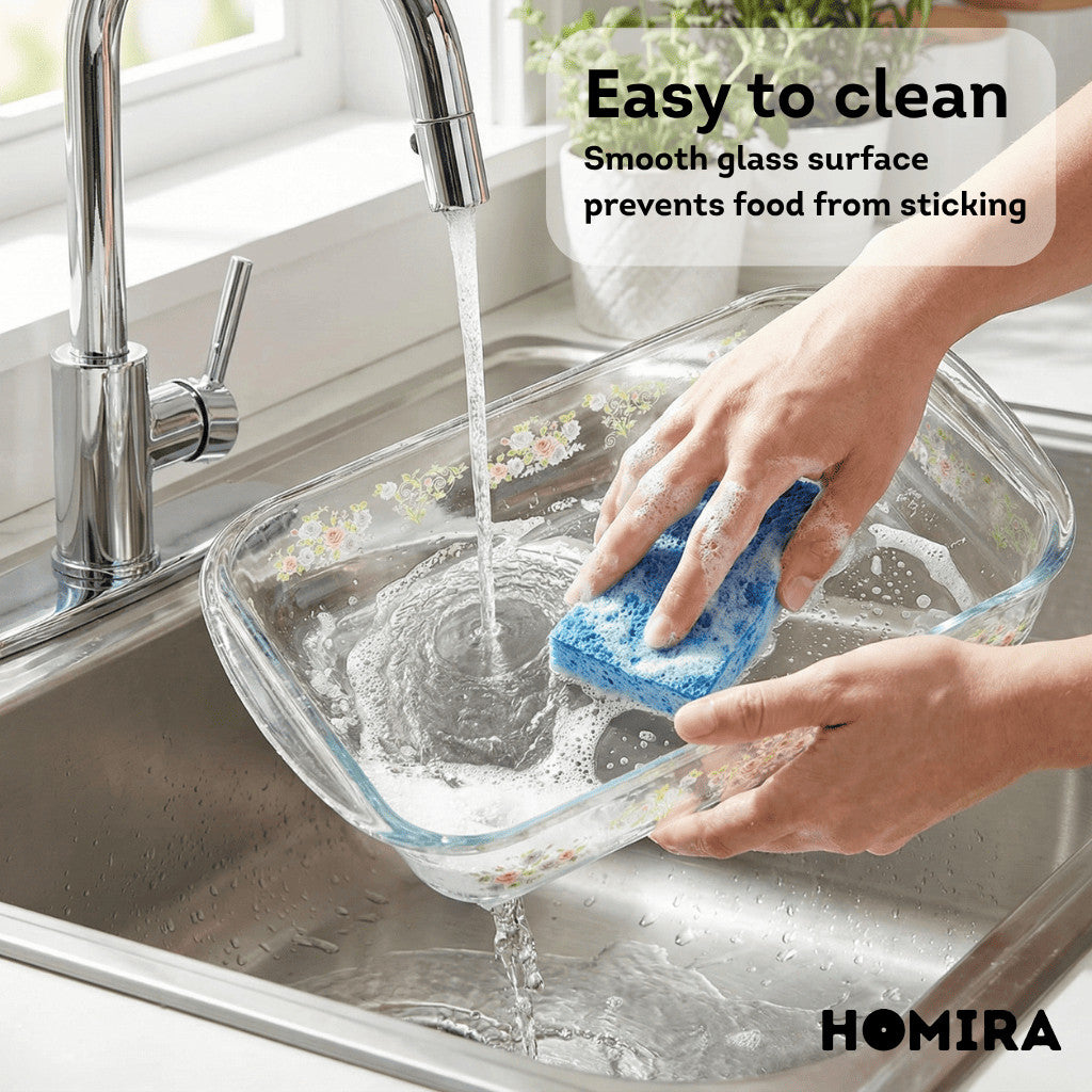 HOMIRA Bakeware Glass Tray with Wooden Lid Display Set(1L/1.6L/2.2L/3L)