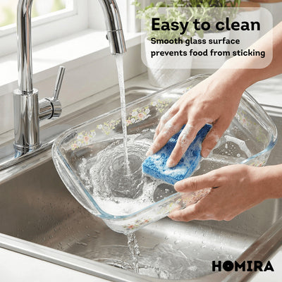 HOMIRA Bakeware Glass Tray with Wooden Lid Display Set(1L/1.6L/2.2L/3L)