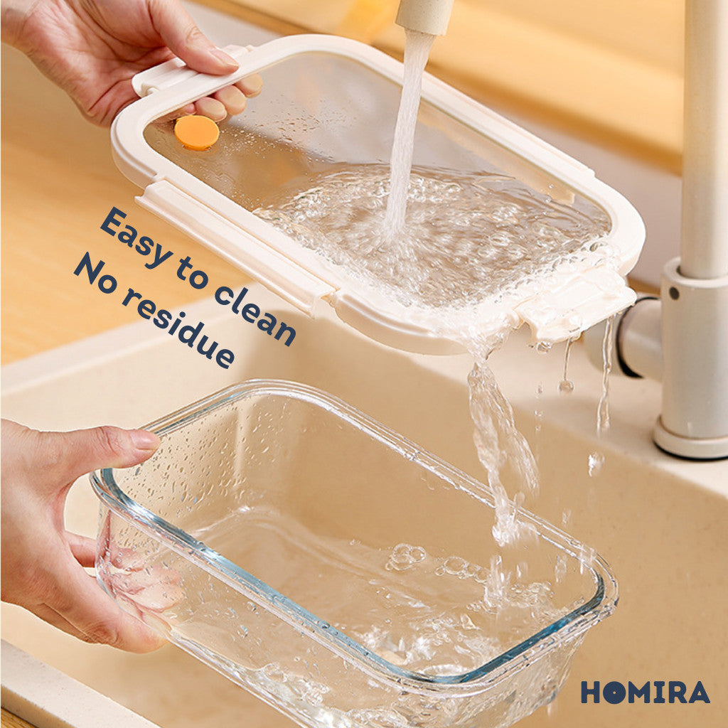 HOMIRA Signature Series Rectangle Borosilicate Glass Food Container Set (480ml/720ml/1100ml/1520ml)